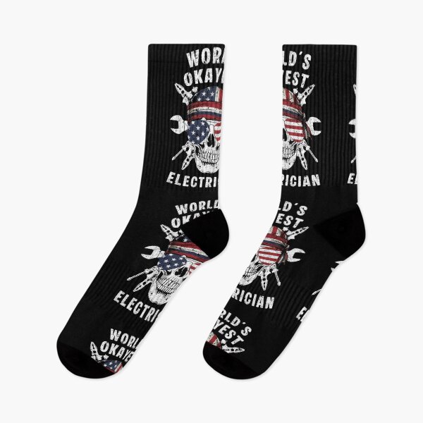 Item preview, World's Okayest Electrician - Patriotic American Flag Skull & Tools designed and sold by Dmetalx Art Apparel.