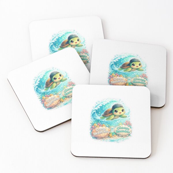 Item preview, Chibi Turtle Ocean Sticker – “Ocean Needs You, Choose Reusable” designed and sold by SparkVault.