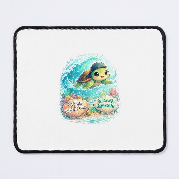 Item preview, Chibi Turtle Ocean Sticker – “Ocean Needs You, Choose Reusable” designed and sold by SparkVault.
