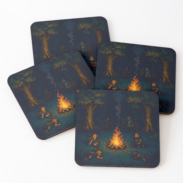 Item preview, Pixel Art Campfire Scene in Forest at Night designed and sold by PandaTShirtShop.