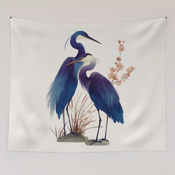 Item preview, Two Herons with Blossom Branch Chinoiserie Bird Art Print designed and sold by BestVarieties.