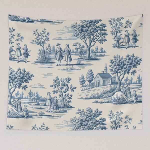 Item preview, French Toile de Jouy Countryside Pattern – Classic Blue Pastoral Seamless Design designed and sold by Tamas Das.