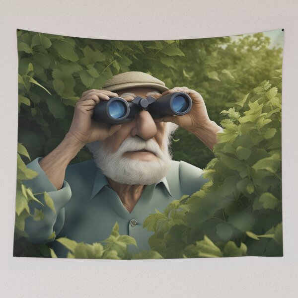 Item preview, Old Man hiding in a hedgerow with binoculars designed and sold by Colin Bentham.
