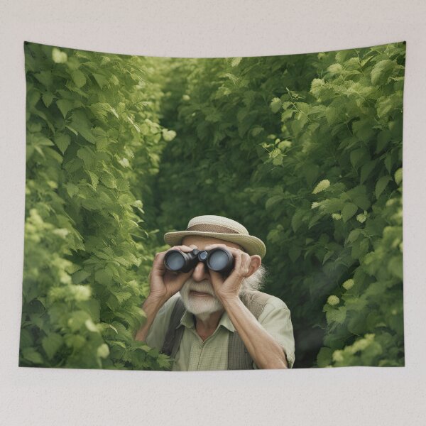 Item preview, Old Man hiding in a hedgerow with binoculars designed and sold by Colin Bentham.