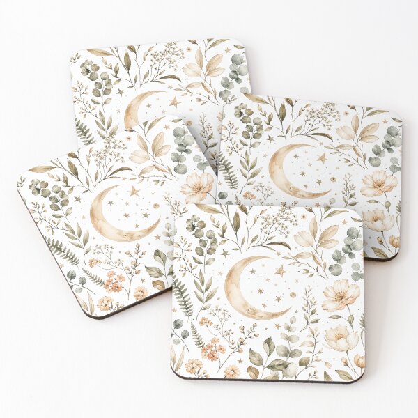 Artikelvorschau, Boho-Bettwäsche mit botanischem Mond- und Blumenmuster – neutrales, erdiges Design entworfen und verkauft von Kate1art.