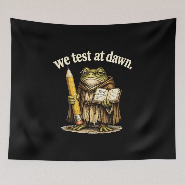 Item preview, We Test At Dawn Medieval Frog Teacher Meme Vintage Exam Humor Shirt designed and sold by LunaMagicStudio.