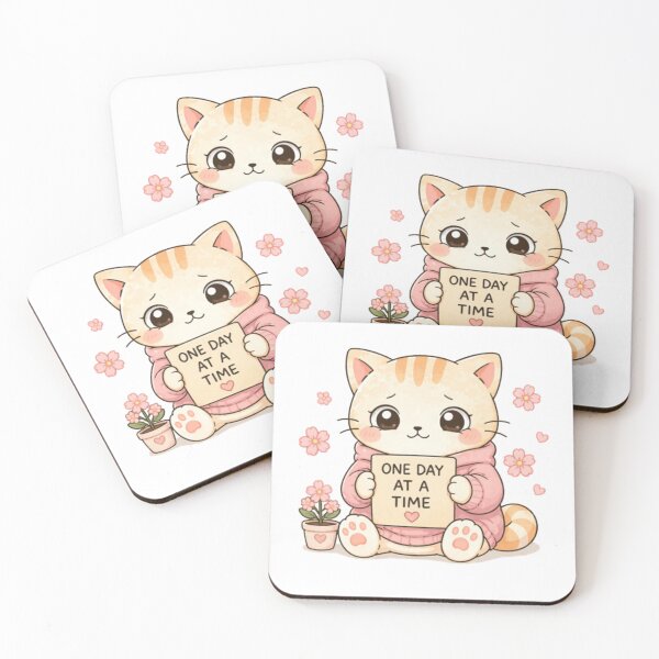 Item preview, One Day at a Time Cat | Cute Kawaii Aesthetic | Motivational Positive Design designed and sold by The Mood Index.