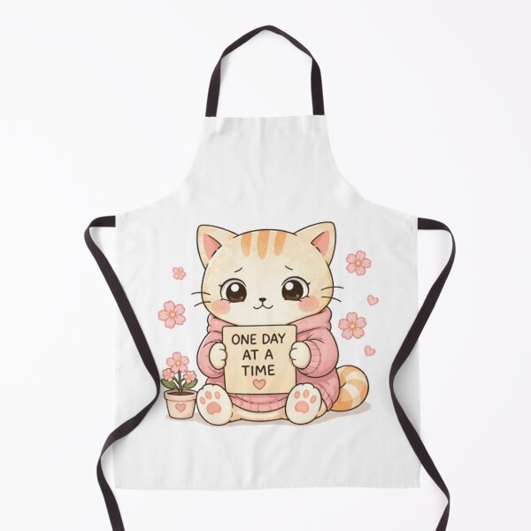 Item preview, One Day at a Time Cat | Cute Kawaii Aesthetic | Motivational Positive Design designed and sold by The Mood Index.