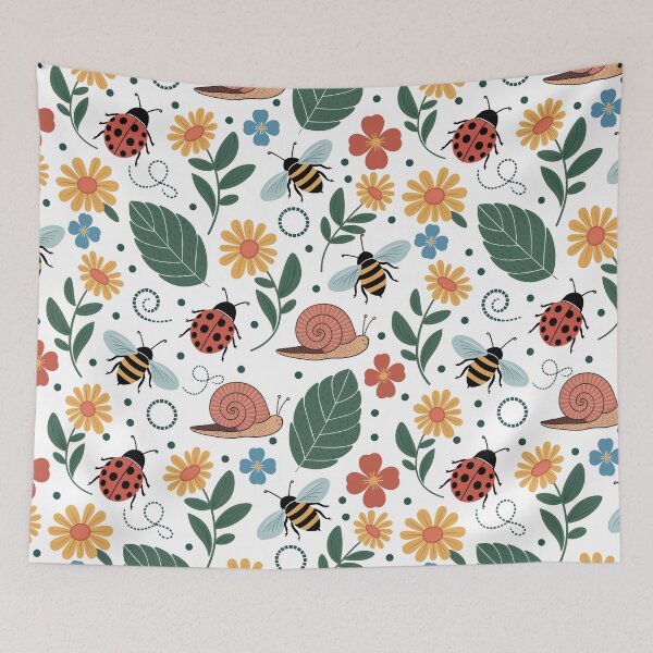 Item preview, Cute Boho Bugs and Flowers Seamless Pattern Vector Illustration designed and sold by DiNata.