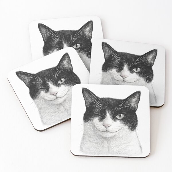 Item preview, Winking Tuxedo Cat Portrait – Minimal Ink Illustration designed and sold by Pacika.
