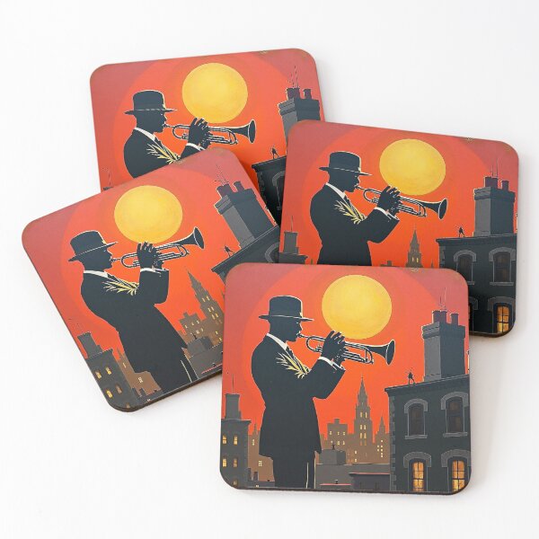 Item preview, Jazz Trumpet Rooftop Silhouette Sunset designed and sold by mittie101.