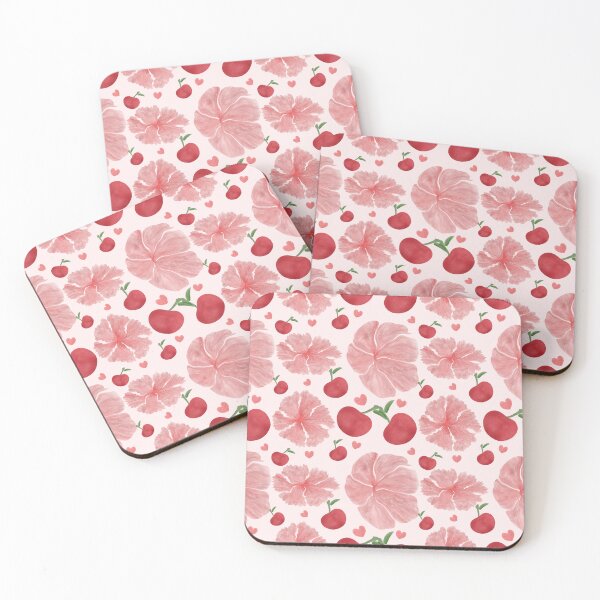Item preview,  Watercolor Cherry Floral Pattern, Cute Cherries and Flowers Seamless Design, Romantic Heart Aesthetic,  designed and sold by HopeAndHustle.