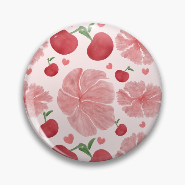 Item preview,  Watercolor Cherry Floral Pattern, Cute Cherries and Flowers Seamless Design, Romantic Heart Aesthetic,  designed and sold by HopeAndHustle.