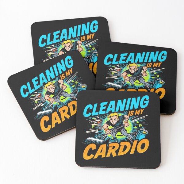 Item preview, "Cleaning Is My Cardio" Man Funny Housekeeper Fitness Humor Bold Colorful Design designed and sold by YourTrendyTees.