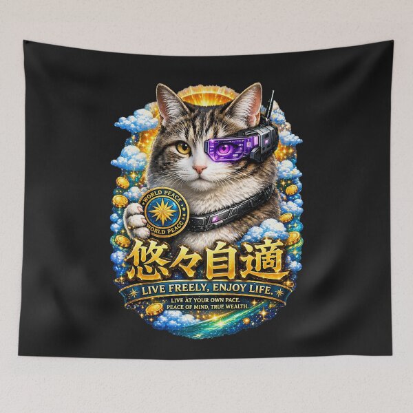 Item preview, Cyber Cat 悠々自適 – Live Freely Enjoy Life Japanese Quote Design designed and sold by Dragon-Samurai.