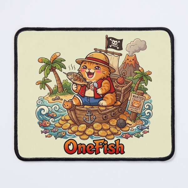 Item preview, Cute Pirate Cat Fishing OneFish Kawaii Pirate Kitty Treasure Cartoon designed and sold by RealCuties.