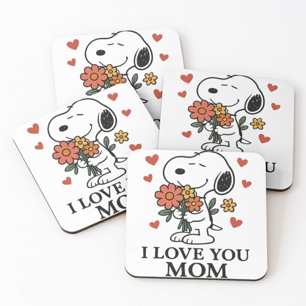 Item preview, I love you Mom, cute snoopy with flowers and hearts designed and sold by nicnacc.