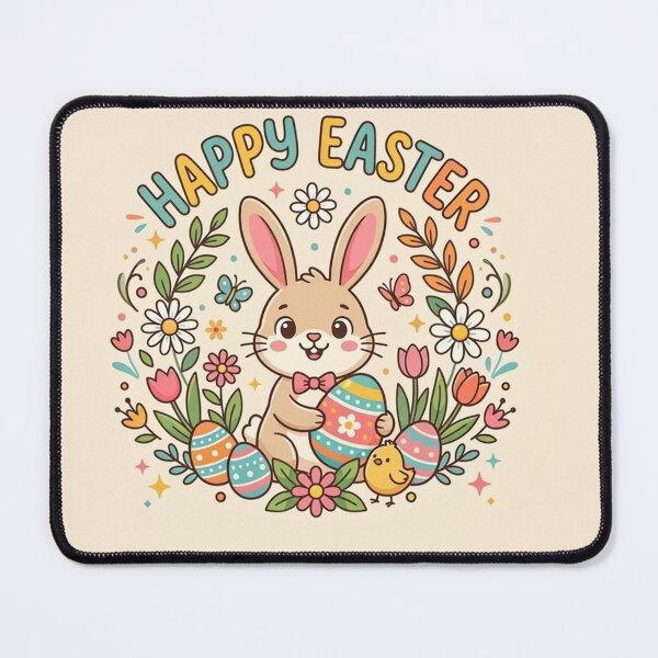 Item preview, Happy Easter Cute Bunny with Colorful Eggs and Spring Flowers designed and sold by Owcomm.