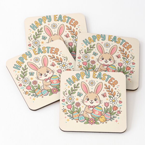 Item preview, Happy Easter Cute Bunny with Colorful Eggs and Spring Flowers designed and sold by Owcomm.