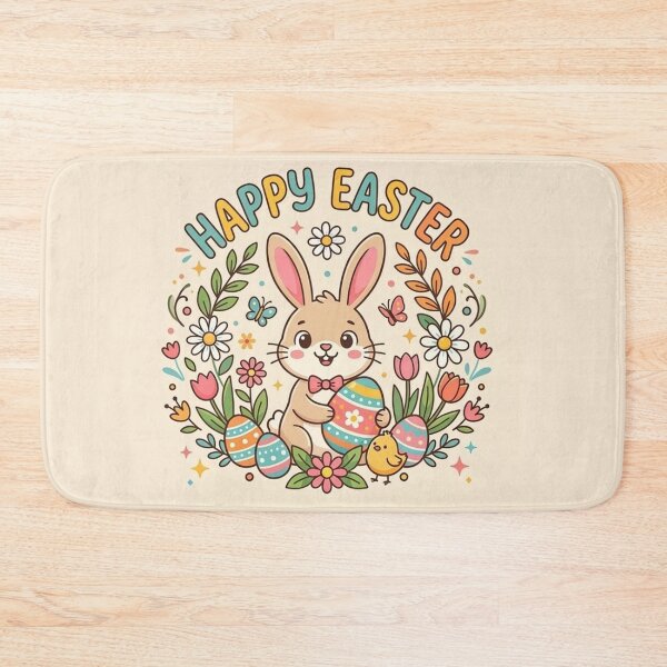 Item preview, Happy Easter Cute Bunny with Colorful Eggs and Spring Flowers designed and sold by Owcomm.
