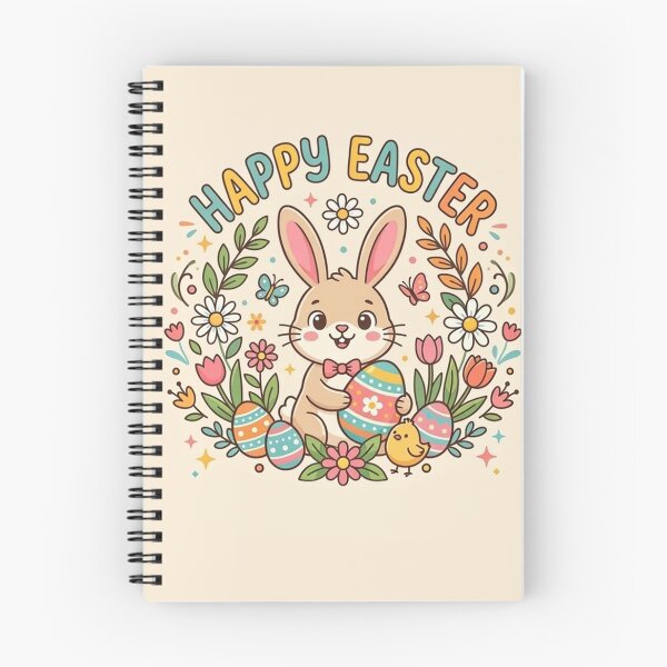 Item preview, Happy Easter Cute Bunny with Colorful Eggs and Spring Flowers designed and sold by Owcomm.