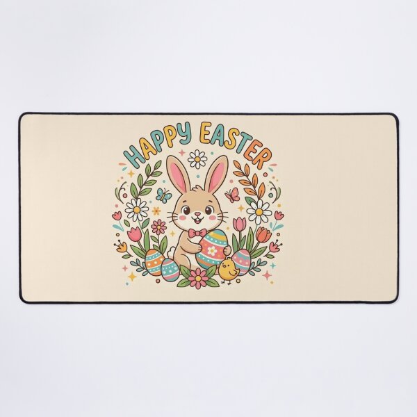 Item preview, Happy Easter Cute Bunny with Colorful Eggs and Spring Flowers designed and sold by Owcomm.