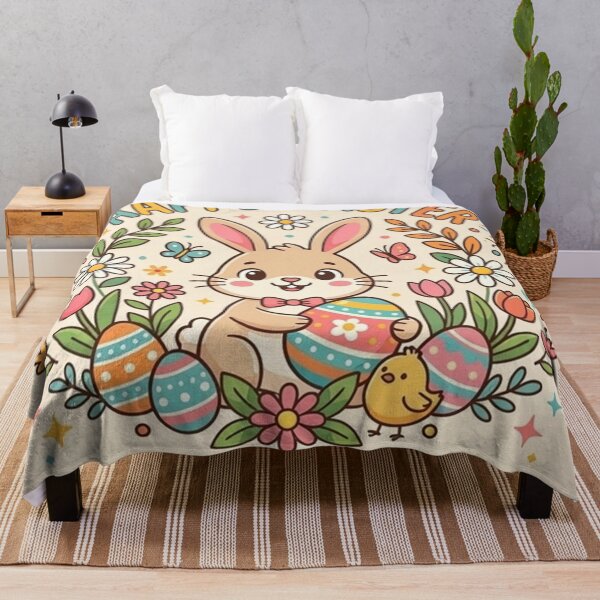 Item preview, Happy Easter Cute Bunny with Colorful Eggs and Spring Flowers designed and sold by Owcomm.