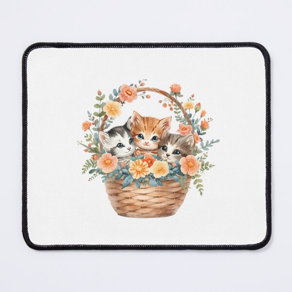 Item preview, Kittens and flowers in a basket designed and sold by uunaa.