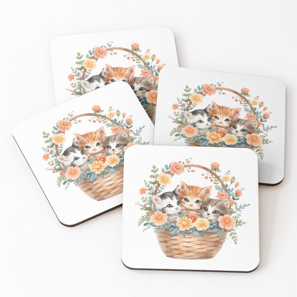 Item preview, Kittens and flowers in a basket designed and sold by uunaa.