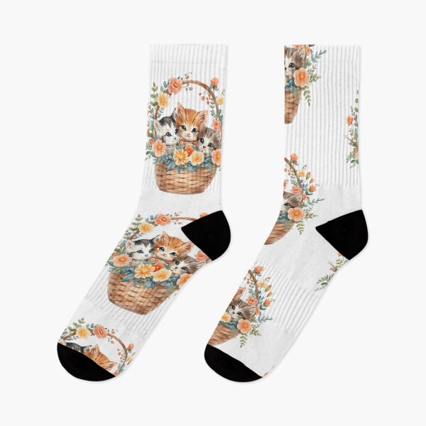 Item preview, Kittens and flowers in a basket designed and sold by uunaa.