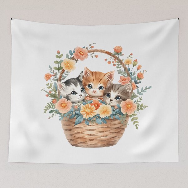 Item preview, Gatitos y flores en una cesta designed and sold by uunaa.