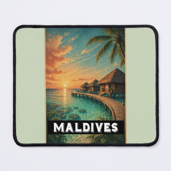 Item preview, Maldives sunset beach vintage travel poster aesthetic design designed and sold by PixelParinda.