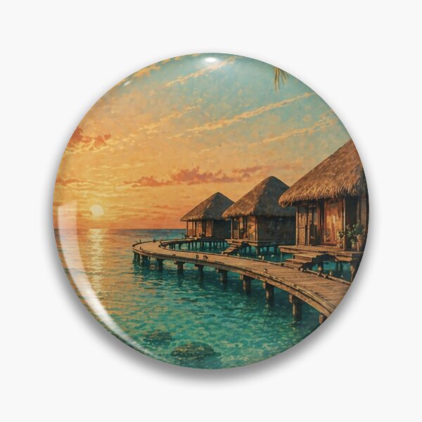 Item preview, Maldives sunset beach vintage travel poster aesthetic design designed and sold by PixelParinda.
