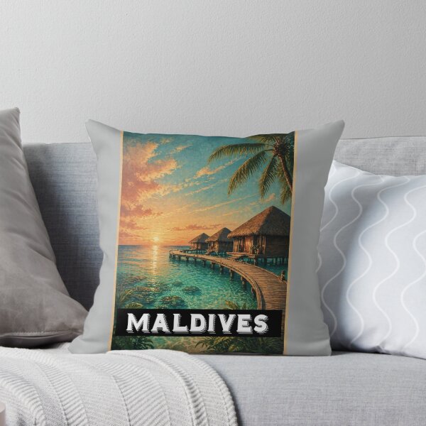 Item preview, Maldives sunset beach vintage travel poster aesthetic design designed and sold by PixelParinda.