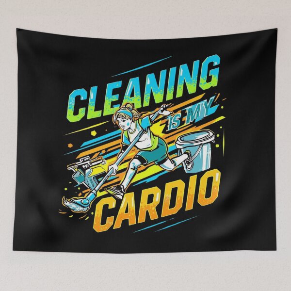 Item preview, "Cleaning Is My Cardio"  Funny Housekeeper Fitness Humor Bold Colorful Design designed and sold by YourTrendyTees.