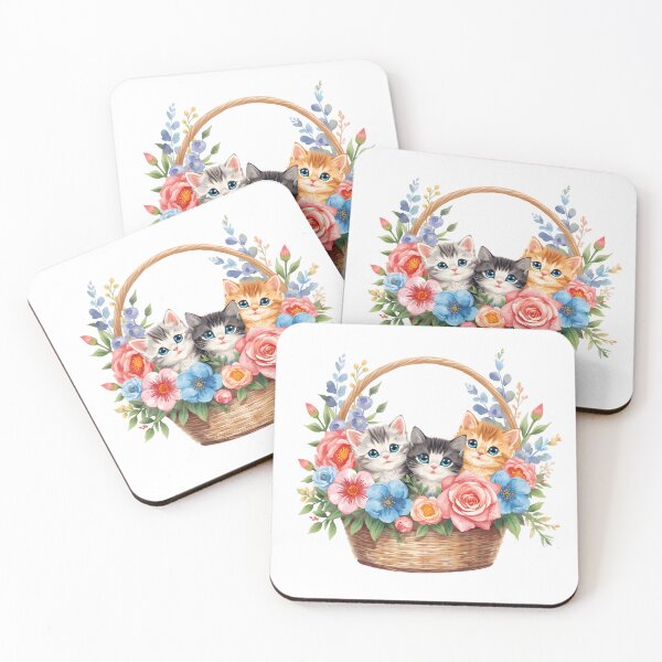 Item preview, Kittens and flowers in a basket designed and sold by uunaa.