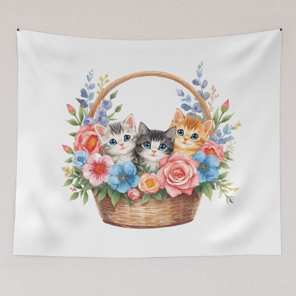 Item preview, Gatitos y flores en una cesta designed and sold by uunaa.