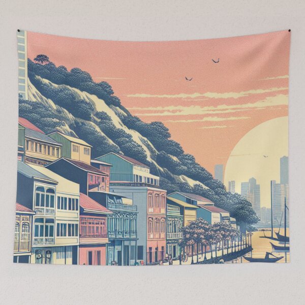 Item preview, Guayaquil Ecuador Ukiyo-e Art Print - Las Peñas & Malecón 2000 Sunset designed and sold by Vandy Fullam.