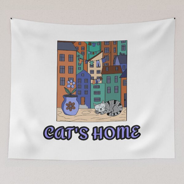 Item preview, Whimsical Colorful Houses and Cats Illustration  designed and sold by LeshanArt.