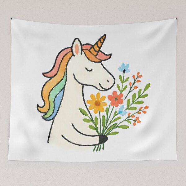 Item preview, Unicorn with bouquet of flowers designed and sold by uunaa.
