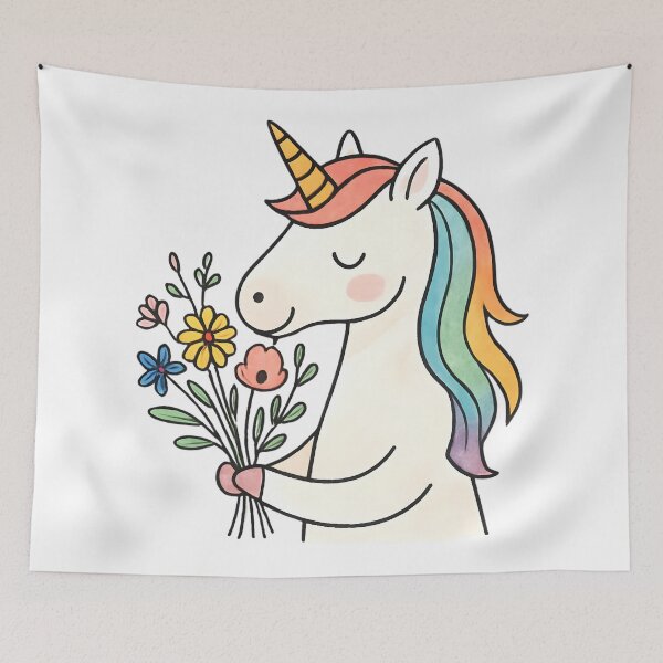 Item preview, Unicorn with bouquet of flowers designed and sold by uunaa.