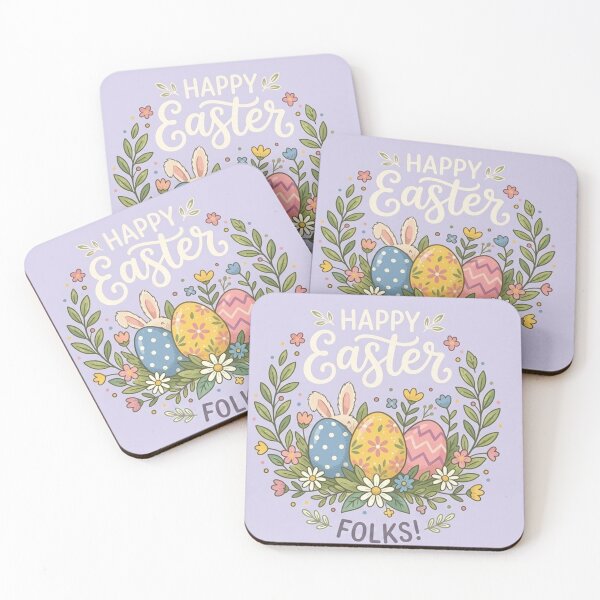 Item preview, Happy Easter Folks! Floral Wreath with Bunny and Patterned Eggs designed and sold by Owcomm.