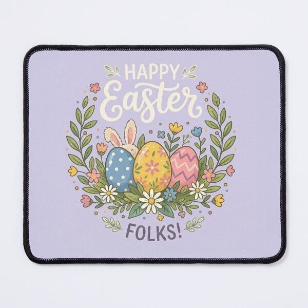 Item preview, Happy Easter Folks! Floral Wreath with Bunny and Patterned Eggs designed and sold by Owcomm.