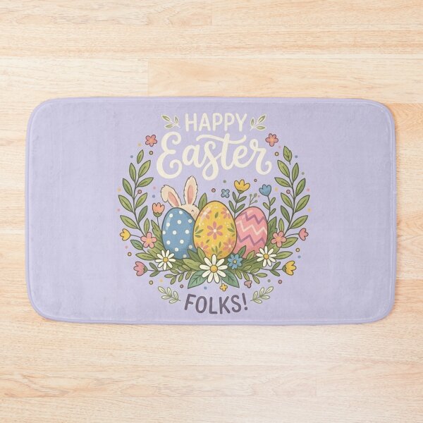 Item preview, Happy Easter Folks! Floral Wreath with Bunny and Patterned Eggs designed and sold by Owcomm.
