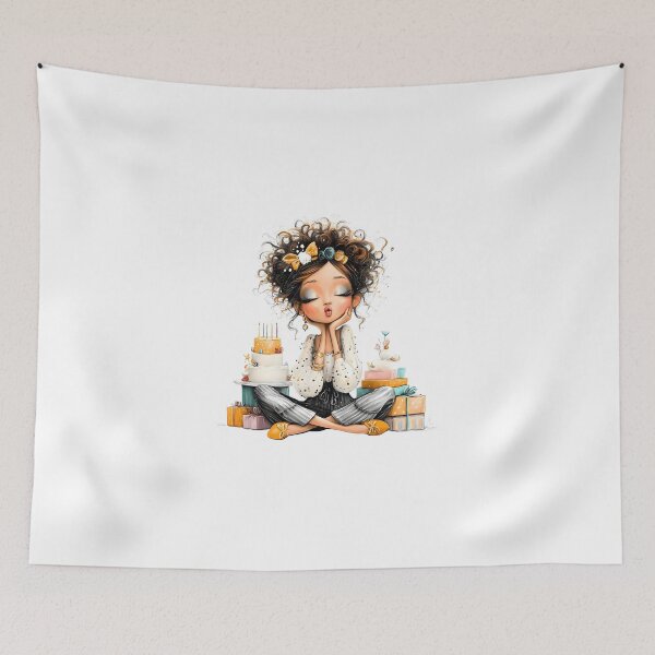 Item preview, Cute Birthday Fairy Girl with Cake in Flower Garden designed and sold by YALLABUY.