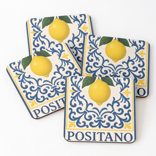 Item preview, Positano Lemon – Blue Yellow White Mediterranean Tile Design designed and sold by EmeraldeaArt.