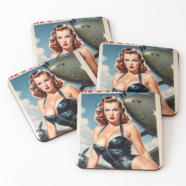 Item preview, Vintage Aviation Bomber Pin-Up Girl - 1940s Retro Leather Nose Art designed and sold by MissSaylor.