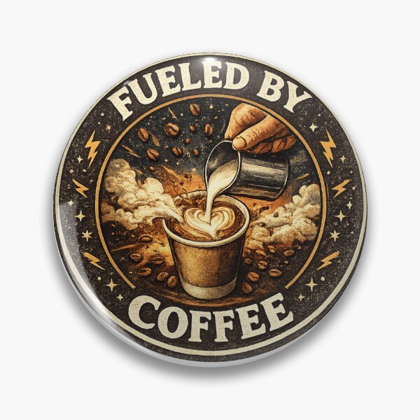 Item preview, Fueled by Coffee - Vintage Aesthetic Caffeine Badge & Latte Art designed and sold by BrewmarkStudio.