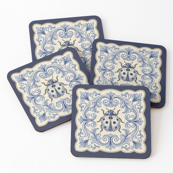 Item preview, Blue Ceramic Ladybug Tile – Mediterranean Azulejo & Rustic Garden Art designed and sold by KelliesGrafix.