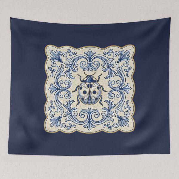 Item preview, Blue Ceramic Ladybug Tile – Mediterranean Azulejo & Rustic Garden Art designed and sold by KelliesGrafix.